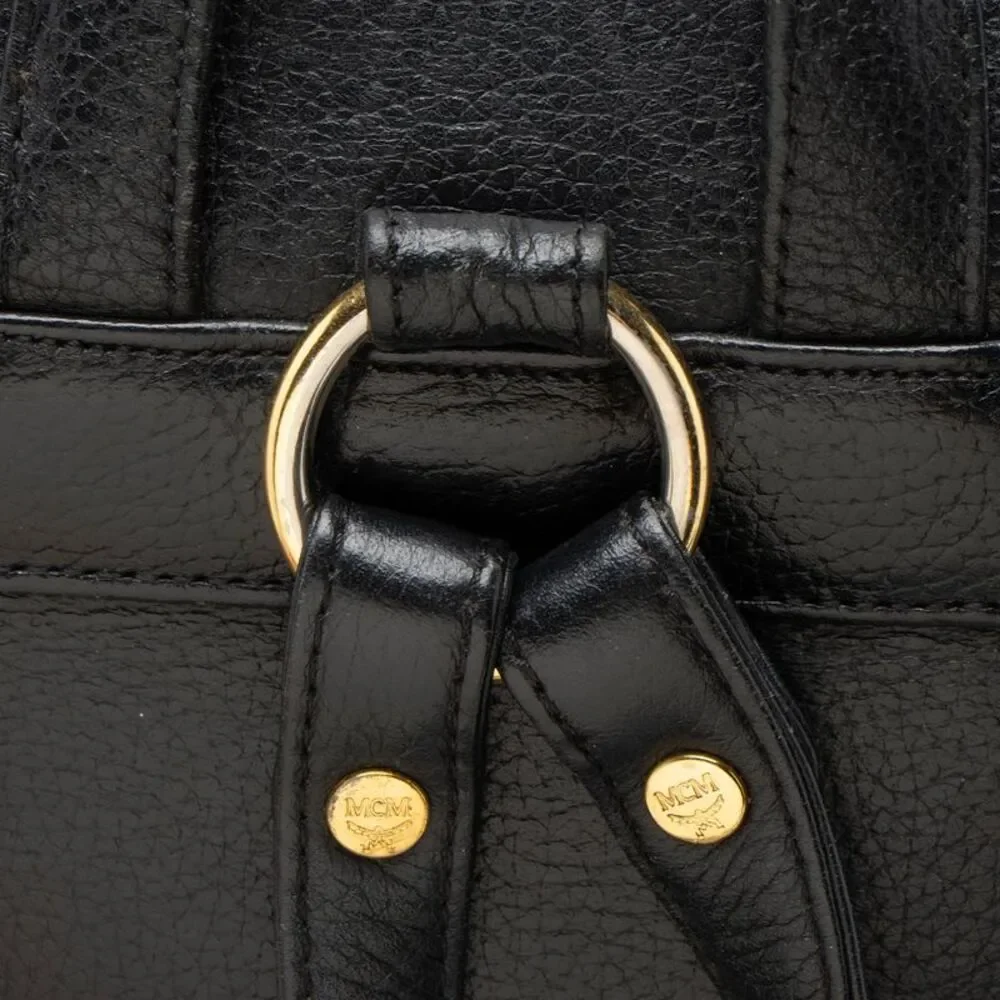 MCM Vintage Leather Logo Charms Drawstring Backpack